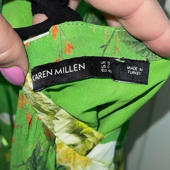 KAREN MILLEN Green Floral Printed Viscose Button Down Strappy Maxi Dress Size 8 - Picture 8 of 11